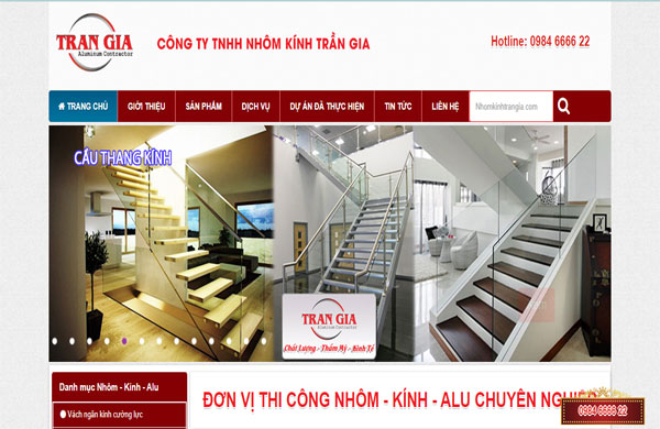 mẫu thiết kế website nhôm kính sang trọng